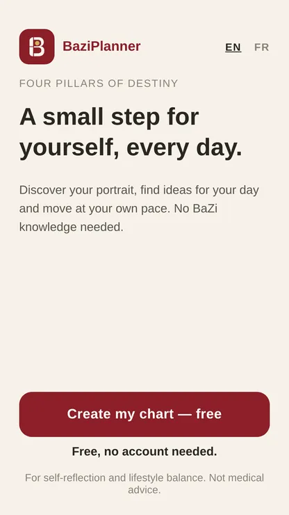 BaziPlanner welcome screen